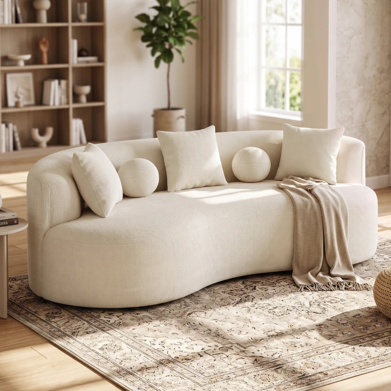 HOMCOM 3-Sitzer-Sofa ohne Gestell mit großzügiger tiefer Sitzfläche, geschwungener Rückenlehne, 2 Kissen, Chenille, Creme