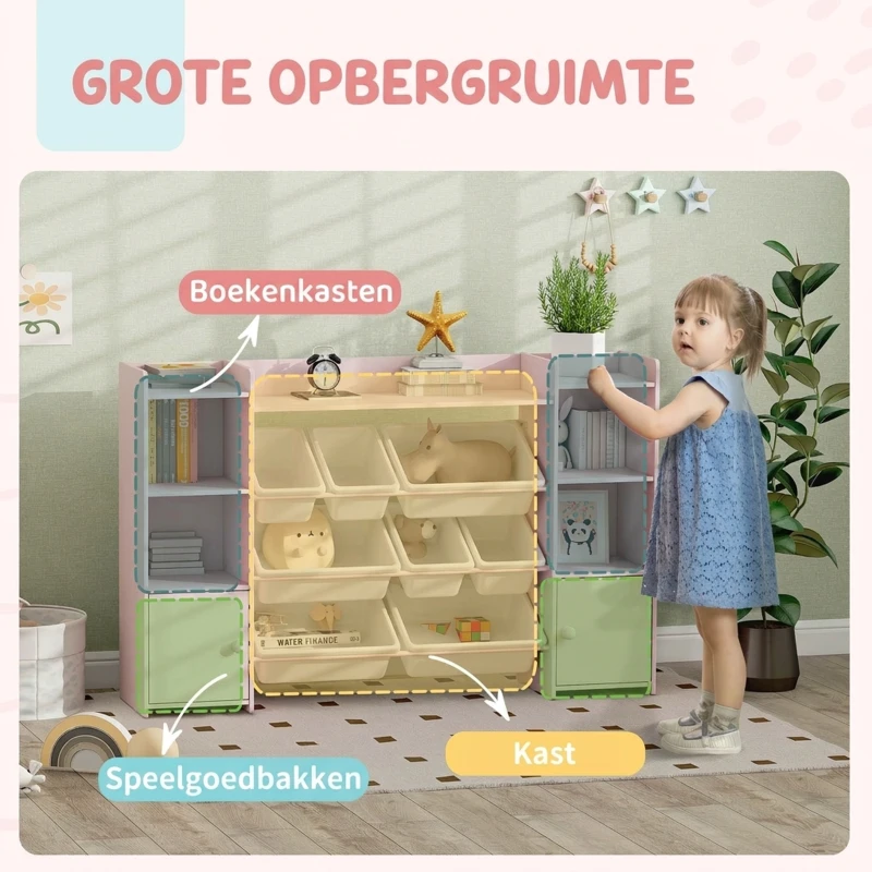 AIYAPLAY Kinderopbergkast, rek voor speelgoed en boeken, voor overzichtelijk opruimen, 8 uitneembare boxen, Roze(m-4)