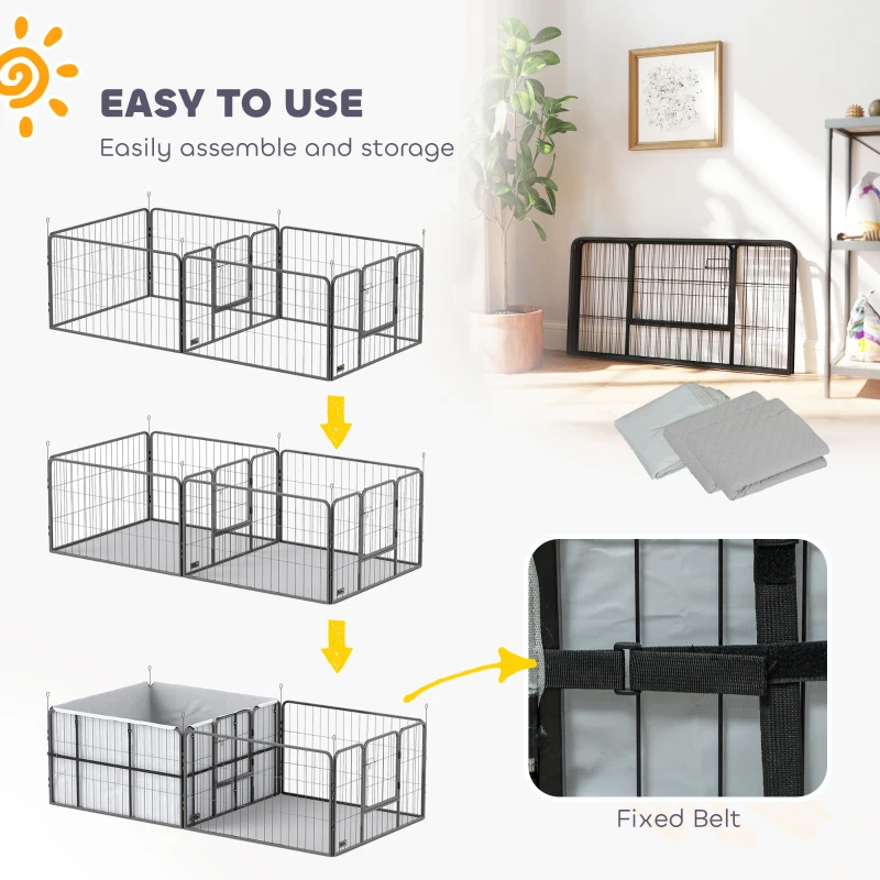PawHut Werpkist voor puppy's, werpkist/puppyren met 7 panelen, 2 zones, wasbaar werpkussen, 203x102x60cm Zwart
