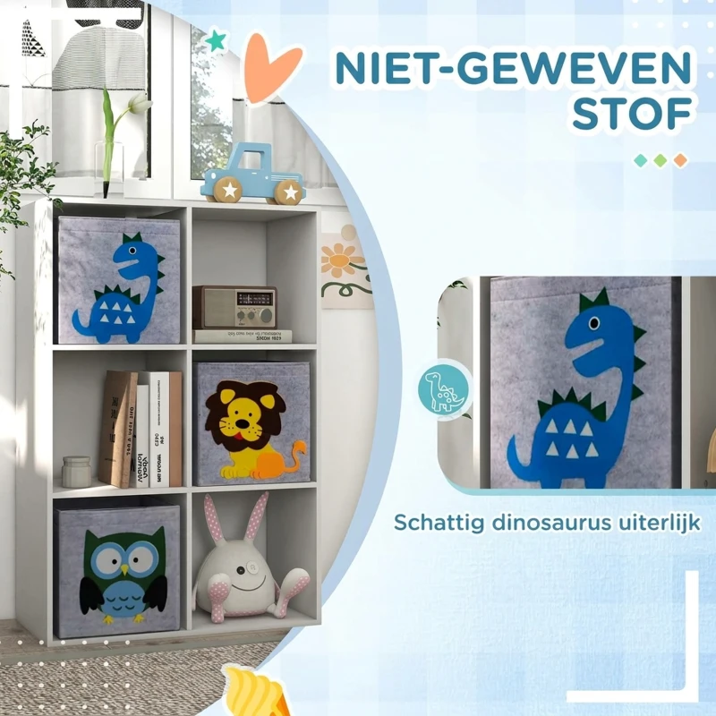 ZONEKIZ Opbergrek voor Kinderen, Blokken, Lades, MDF, Kantelbeveiliging, Grijs