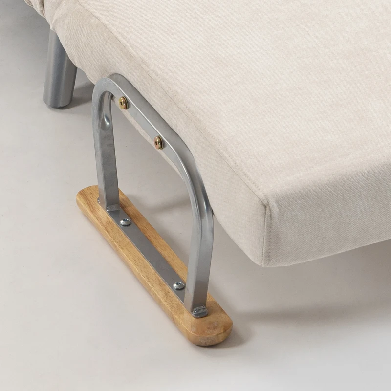 HOMCOM Poltrona-Cama em Veludo com Encosto Ajustável, Almofada e Braços em Madeira para Sala ou Quarto, Creme