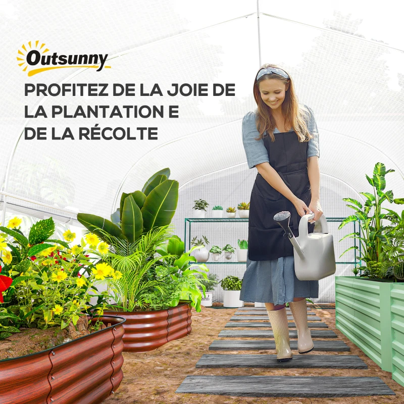 Outsunny Serre de jardin 4 x 3 x 2m avec portes enroulables et grandes fenêtres, serre tunnel de jardin, blanc(m-8)