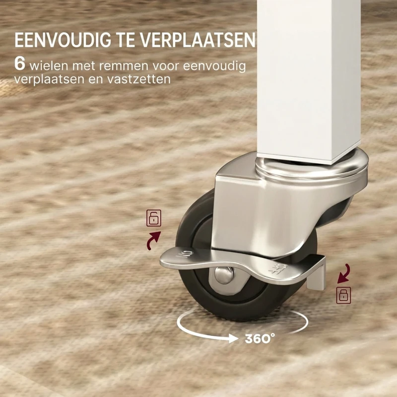 HOMCOM Opklapbare Eettafel voor 6 Personen met 6 Wielen en Remmen, Geschikt voor Kleine Ruimtes, Eiken