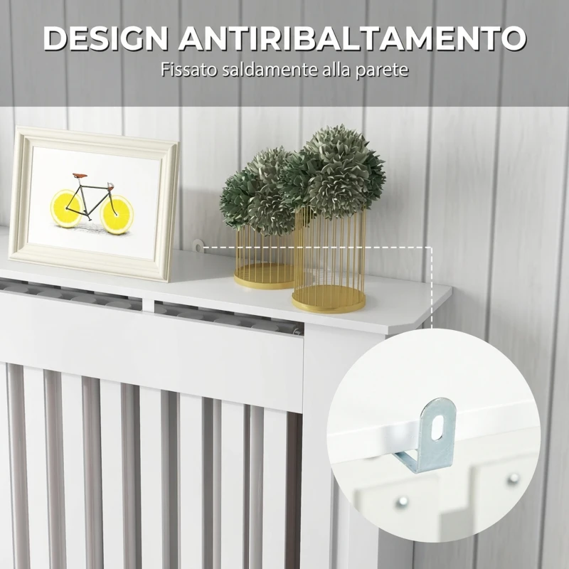 HOMCOM Copritermosifone a Doghe in MDF per Casa e Ufficio, 112x19x81 cm, Bianco