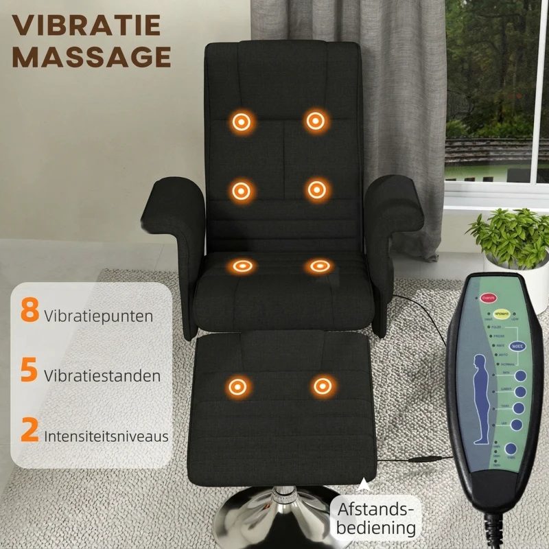 HOMCOM Massagestoel met hocker, verstelbare rugleuning, 78 x 95 x 88 cm, zwart