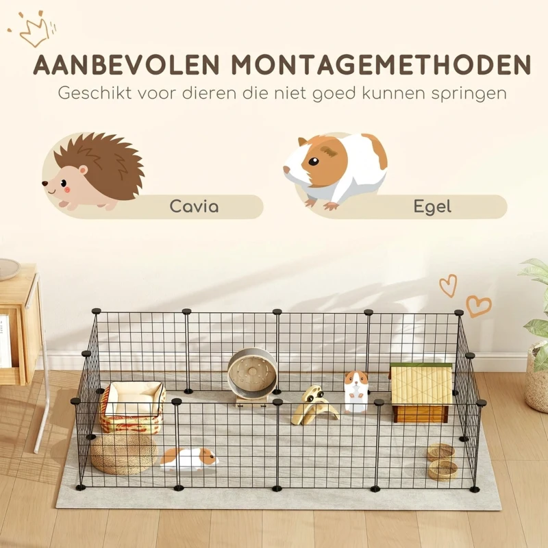 PawHut Ren, box, kooi voor kleine dieren, metalen rooster flexibel omvormbaar