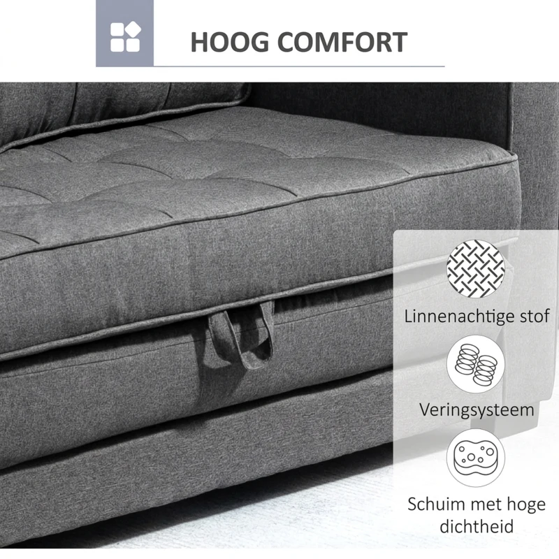 HOMCOM Multifunctionele Slaapbank Grijs | Comfortabele 2-Zits Sofa met Slaapfunctie | Ideaal voor Kleine Ruimtes