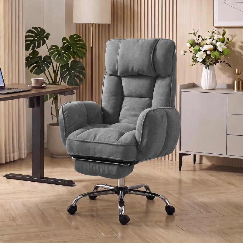 HOMCOM Executive Office Chair Height Adjustable Desk Chair Reclining Flip-up Armrest Footrest, Dark Grey