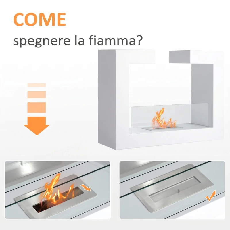 HOMCOM Caminetto a Bioetanolo da Tavolo 2000W in Acciaio Inossidabile Inodore con Vetro 78 x 25 x 58 cm Bianco