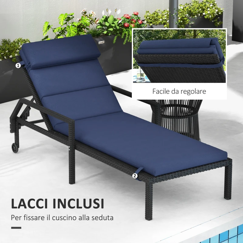 Outsunny Cuscino per Sdraio e Lettino Prendisole in Tessuto con Lacci di Fissaggio, Blu Scuro