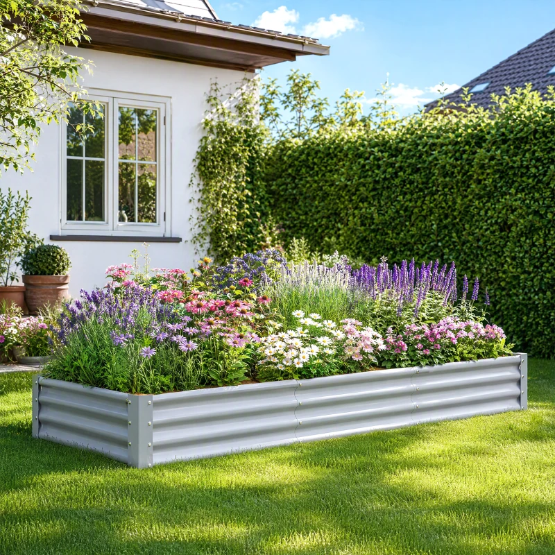 Outsunny 240 x 120cm Galvanised Steel Open Planter - Silver