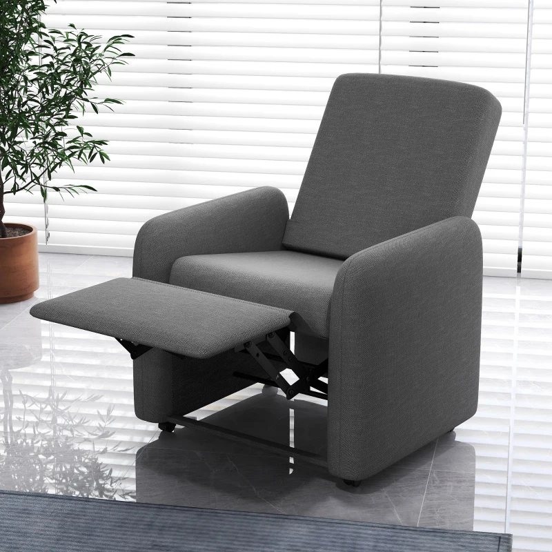HOMCOM Poltrona Reclinabile 115° max con Poggiapiedi e 4 Ruote, in Poliestere e Legno, 76x78.5x102 cm, Grigio