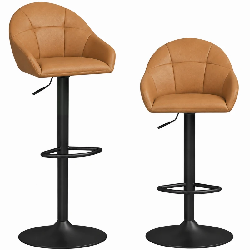 HOMCOM Lot de 2 Tabourets de Bar, Hauteur Réglable, Pivotant 360°, Dossier, Accoudoirs, Repose-Pieds, 49,5x48,5x108cm, Marron