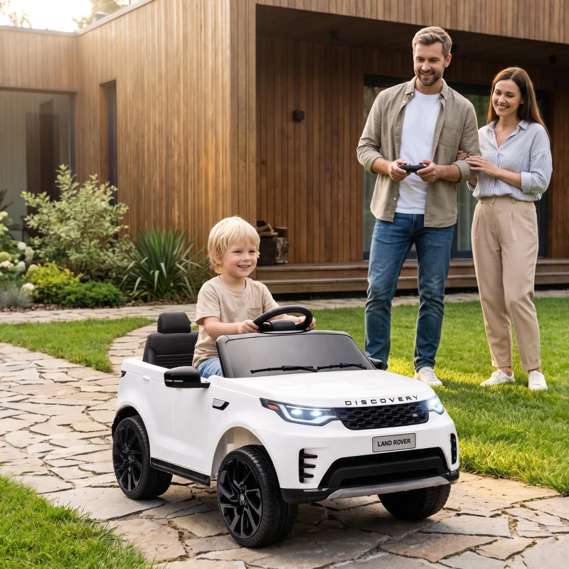 AIYAPLAY Mașină Electrică pentru Copii cu Licență Land Rover, Faruri LED, Claxon și Telecomandă, 105x68.5x58 cm, Albă
