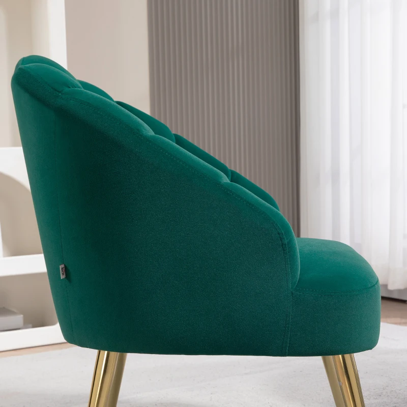 HOMCOM Poltroncina da Camera e Salotto a Conchiglia Stile Art Deco, in Tessuto Vellutato e Acciaio, 63x65x84 cm, Verde