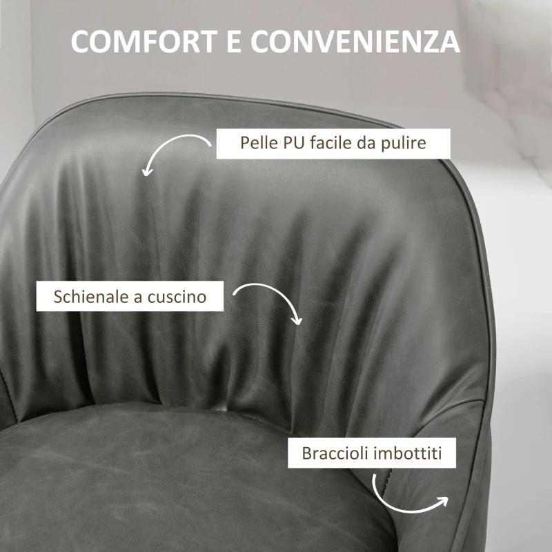 HOMCOM Set 2 Sgabelli da Bar Moderni con Poggiapiedi e Schienale, Finta Pelle PU e Acciaio, Grigio