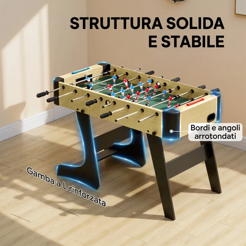 SPORTNOW Calcio Balilla Pieghevole con Impugnature Antiscivolo, 2 Palline e Segnapunti, Verde e color Legno