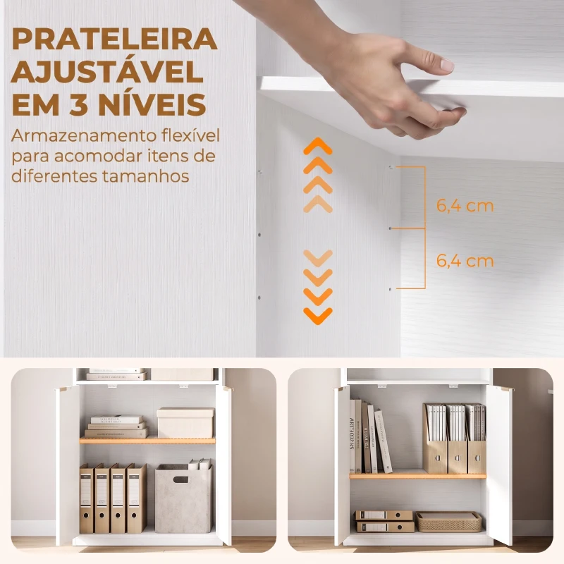 HOMCOM Estante para Livros Alta e Estreita de 6 Níveis com 4 Compartimentos Abertos 2 Portas e Prateleira Ajustável Branca