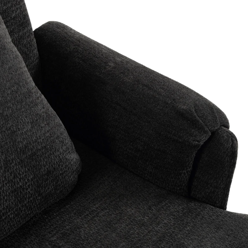HOMCOM Cadeirão Individual em Chenille Acolchoado para Sala com Pés em Metal e Bolso Lateral, Preto