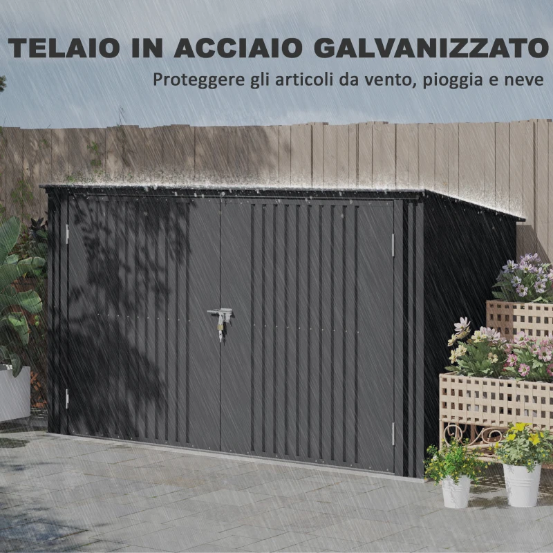 Outsunny Copribidoni in Acciaio per 3 Cassonetti da 240L con 2 Porte e Coperchio, 233x105x118.5/133 cm, Grigio Scuro