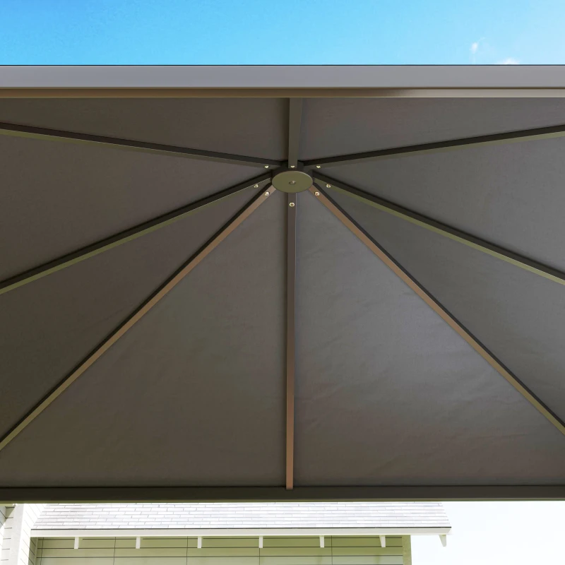 Outsunny Gazebo da Giardino Estensibile con Ruote e Copertura in Poliestere UPF30+,  3x3 m/3x5.6 m, Grigio