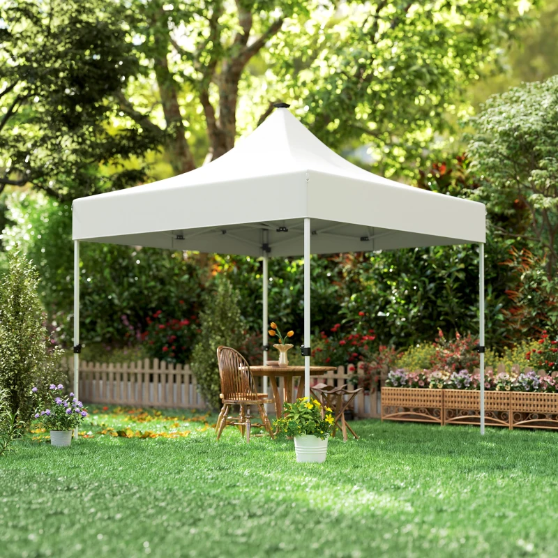 Outsunny Gazebo da Giardino Pop Up 3x3 m ad Altezza Regolabile con Luci LED Solari, in Tessuto Oxford e Metallo, Bianco
