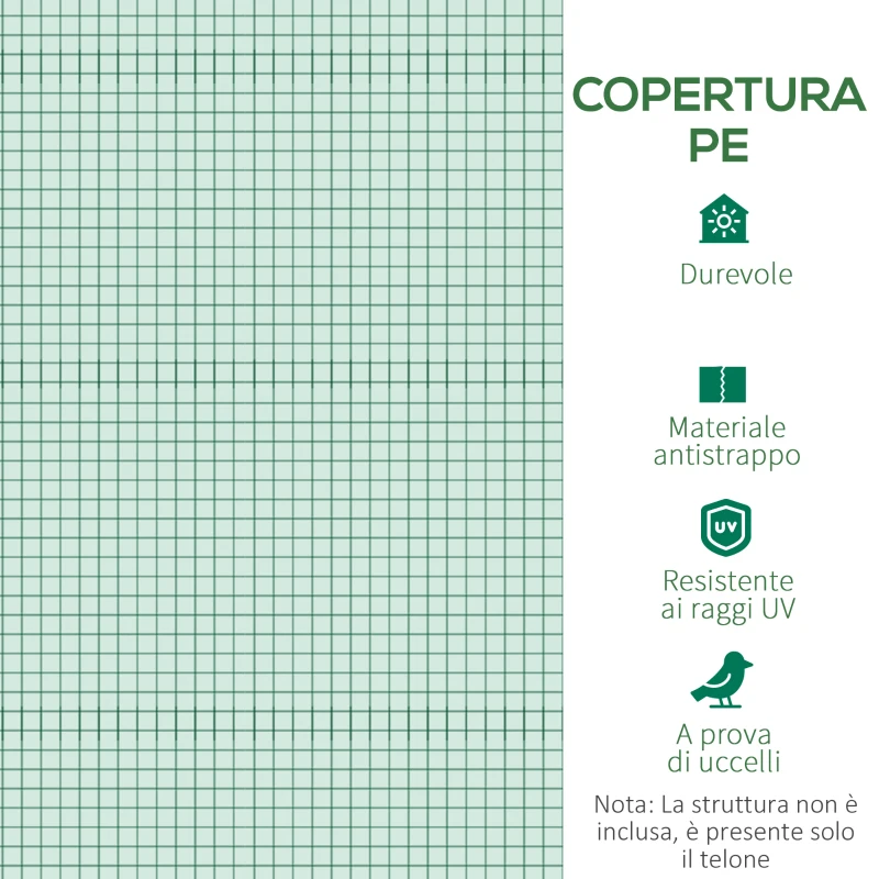 Outsunny Telo per Serra in PE con 6 Finestre, Porta Avvolgibile e Bordi Interrati, 3x2x2 m, Verde