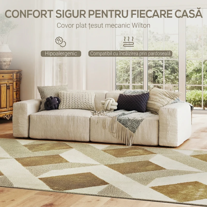 HOMCOM Covor Modern pentru Living și Sufragerie, Hipoalergenic și Lavabil cu Efect 3D, 230x160 cm, Galben