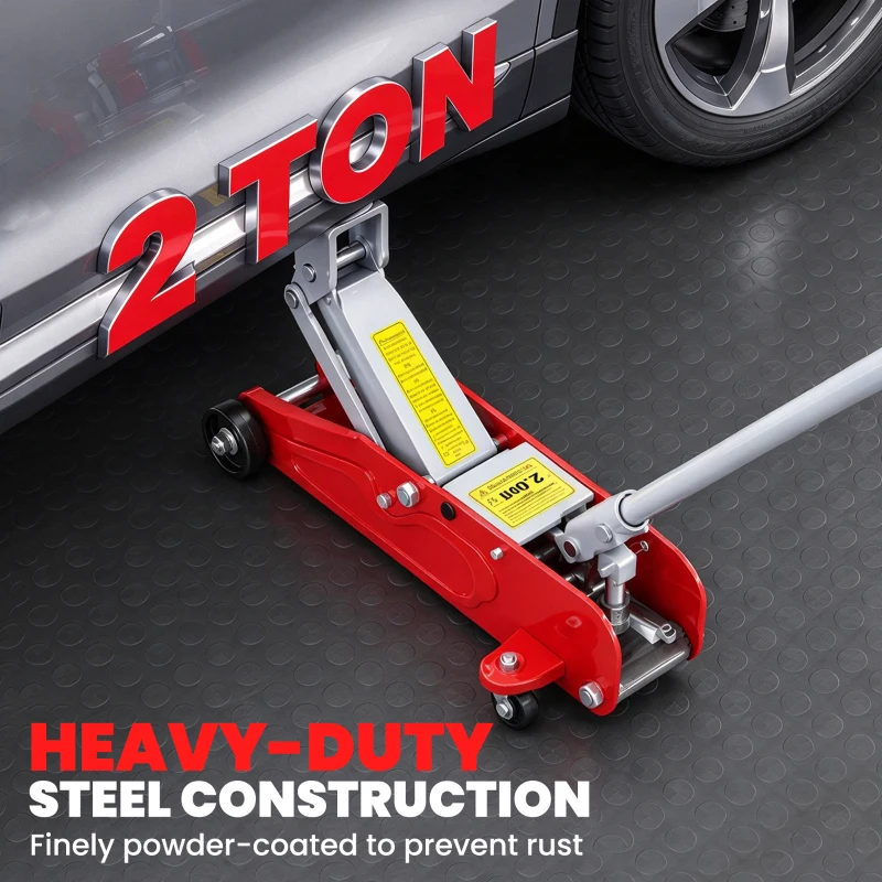 HOMCOM Low Profile Jack, 2 Ton Hydraulic Car Jack for Car Trailer Garage Tyre Repair, Red
