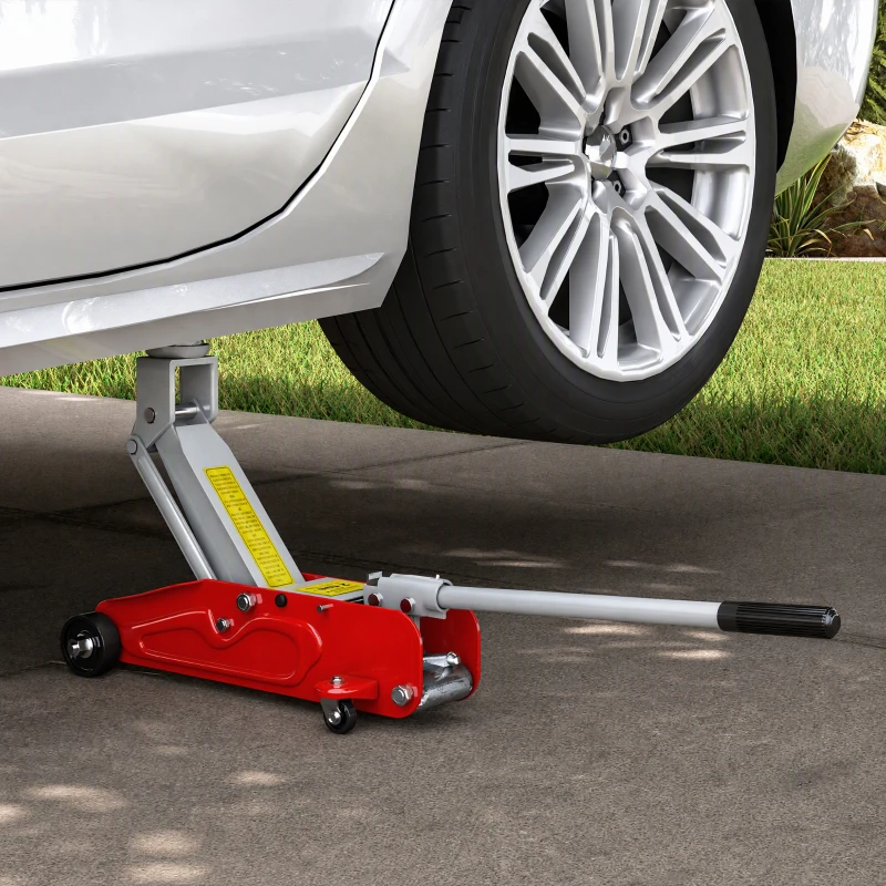 HOMCOM Low Profile Jack, 2 Ton Hydraulic Car Jack for Car Trailer Garage Tyre Repair, Red