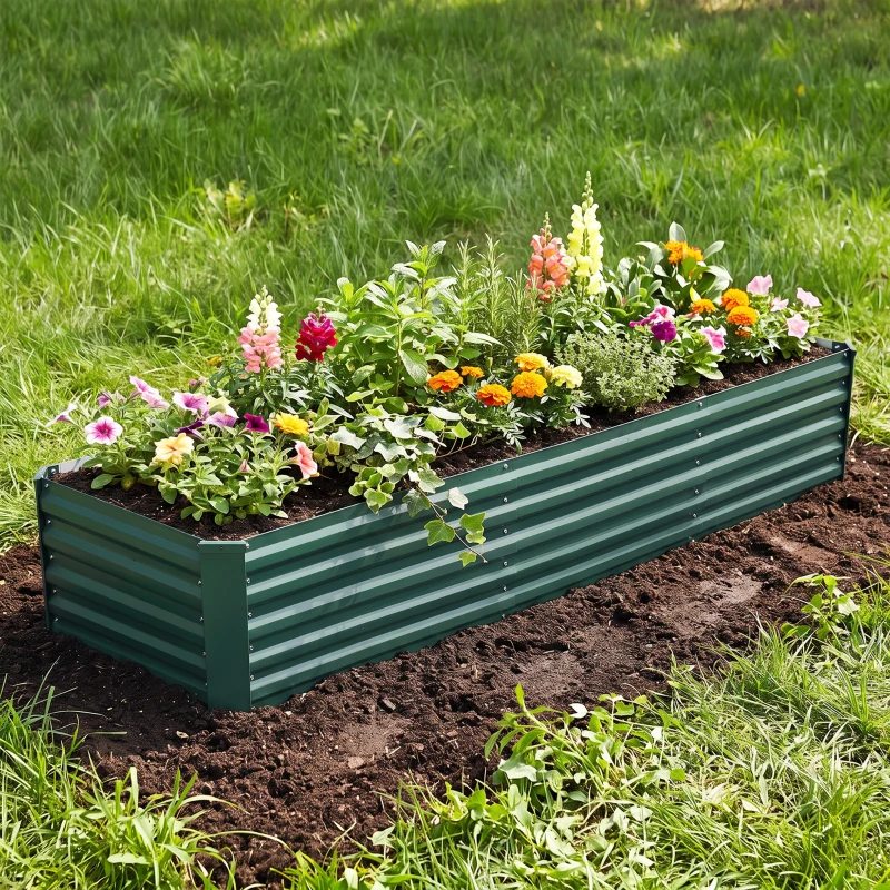 Outsunny Letto per Orto a Fondo Aperto con Bordi Arrotondati in Acciaio Zincato, 240x40x45 cm, Verde