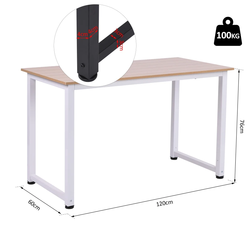 HOMCOM Birou Calculator, Masă de Birou Modernă cu Picioare din Metal Alb, Stil Scandi, Culoare Stejar