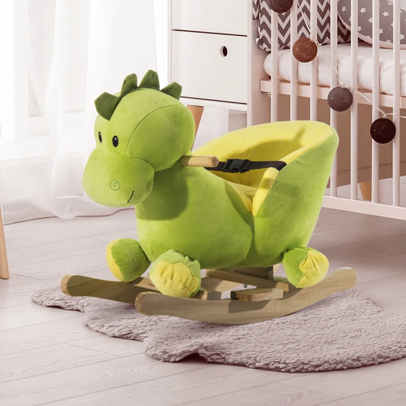HOMCOM Cavallo a Dondolo per Bambini in Legno Dinosauro, Cavalluccio per Bambini, 60x33x45cm, Verde