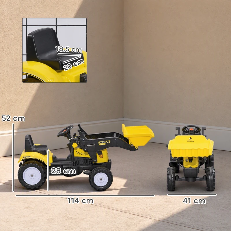 HOMCOM Ride On Tractor, Toddler Excavator Toy, Pretend Play Construction Truck with Adjustable Bucket, Horn for 3 Years+