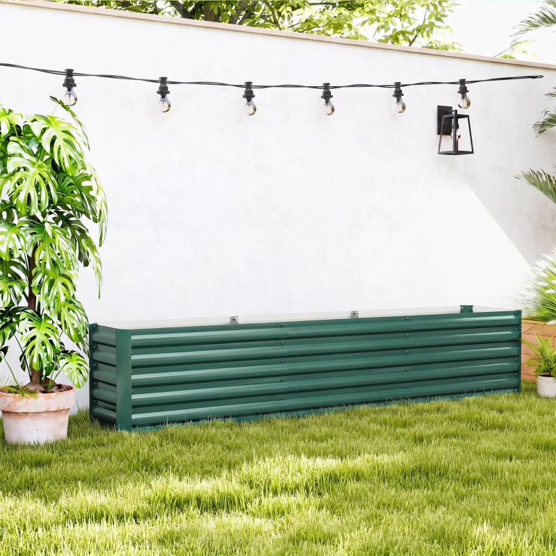 Outsunny Letto per Orto a Fondo Aperto con Bordi Arrotondati in Acciaio Zincato, 240x40x45 cm, Verde