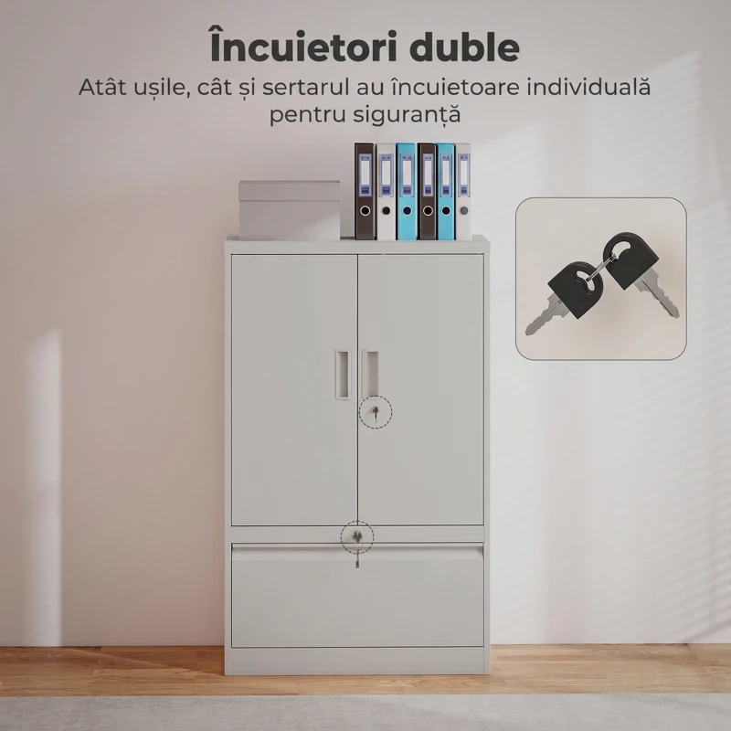 HOMCOM Dulap de Birou din Oțel cu Raft Interior Reglabil și Sertar, 80x40x130 cm, Alb