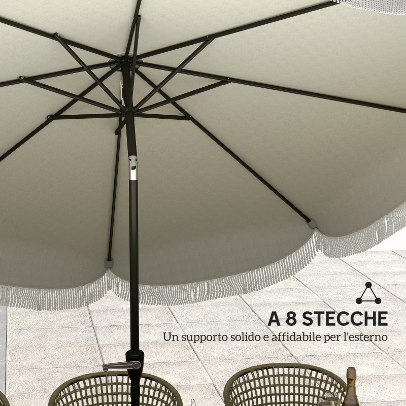 Outsunny Ombrellone da Giardino Rotondo 2.7x2.4 m con Manovella, in Metallo e Poliestere, Grigio Chiaro