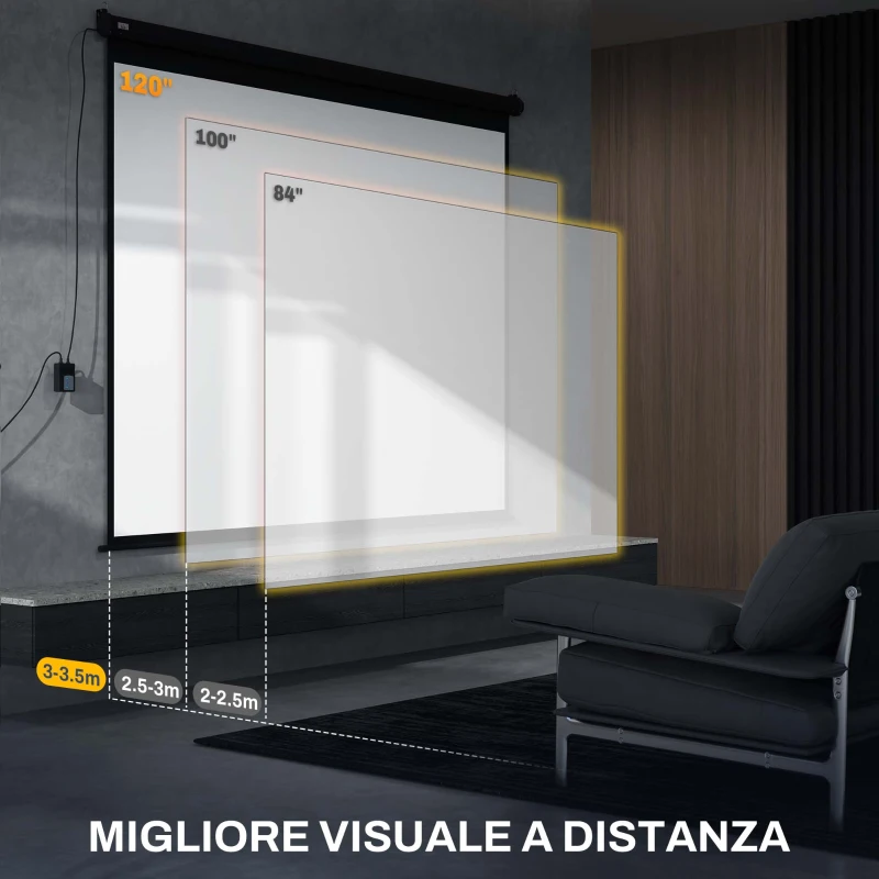 HOMCOM Schermo per Proiettore 120" Formato 4:3 Regolabile con Telecomando, 244x183cm, Nero