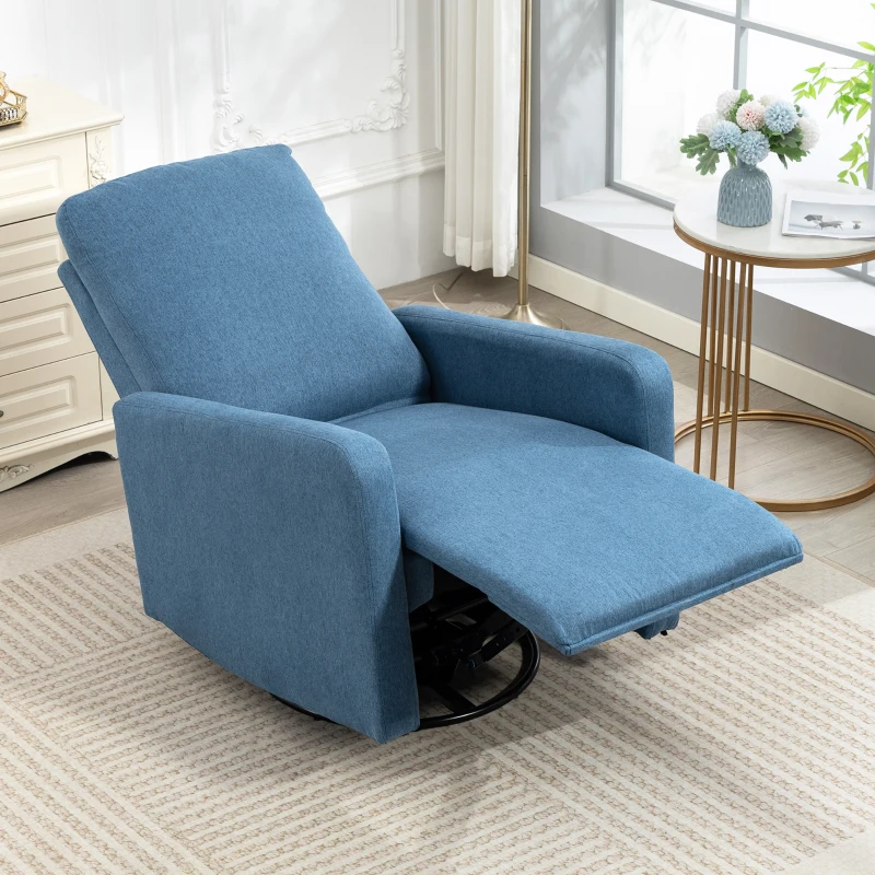 HOMCOM Poltrona Relax Reclinabile Manualmente a 135°, Girevole a 360° con Funzione Dondolo, Blu