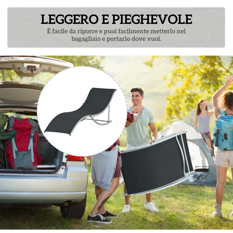 Outsunny Set 2 Sdraio da Giardino Pieghevoli in Alluminio e Texteline, 61x165x63 cm, Nero