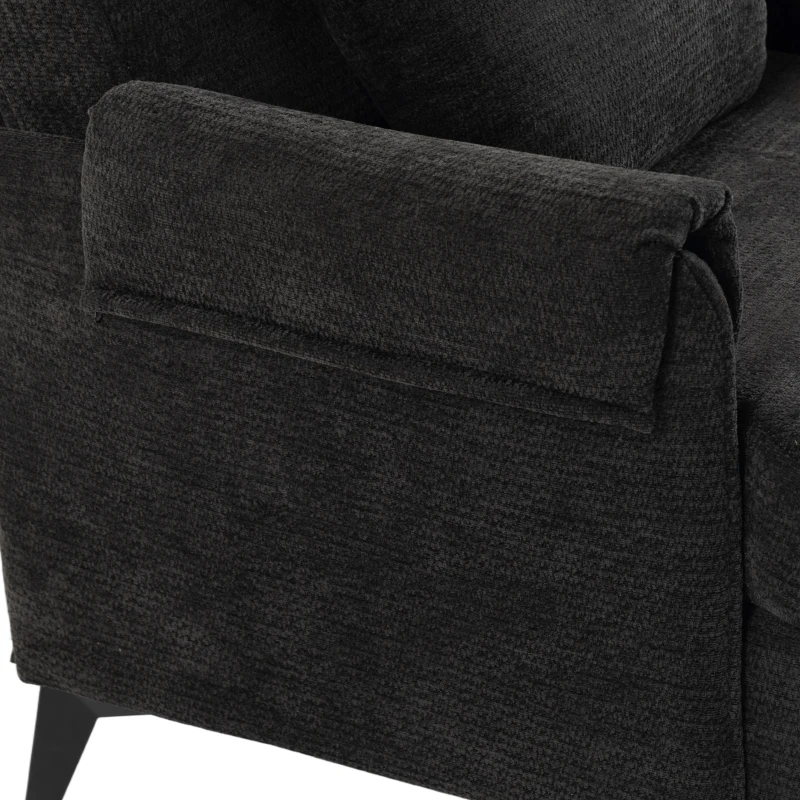 HOMCOM Cadeirão Individual em Chenille Acolchoado para Sala com Pés em Metal e Bolso Lateral, Preto