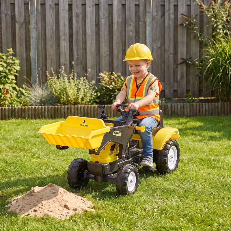 HOMCOM Trator a Pedal para Crianças acima de 3 Anos Trator Escavadora Infantil com Pá Dianteira 114x41x52 cm Amarelo e Preto