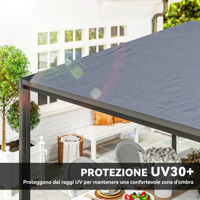 Outsunny Gazebo da Giardino Estensibile con Ruote e Copertura in Poliestere UPF30+,  3x3 m/3x5.6 m, Grigio