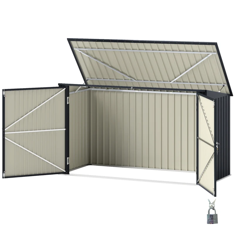 Outsunny Copribidoni in Acciaio per 3 Cassonetti da 240L con 2 Porte e Coperchio, 233x105x118.5/133 cm, Grigio Scuro