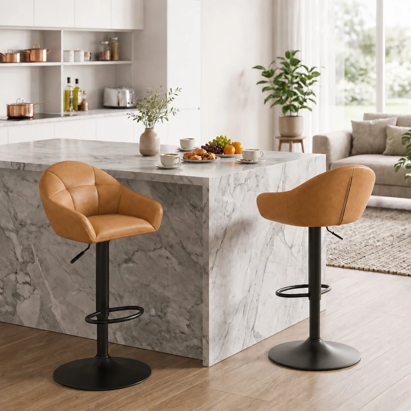 HOMCOM Lot de 2 Tabourets de Bar, Hauteur Réglable, Pivotant 360°, Dossier, Accoudoirs, Repose-Pieds, 49,5x48,5x108cm, Marron
