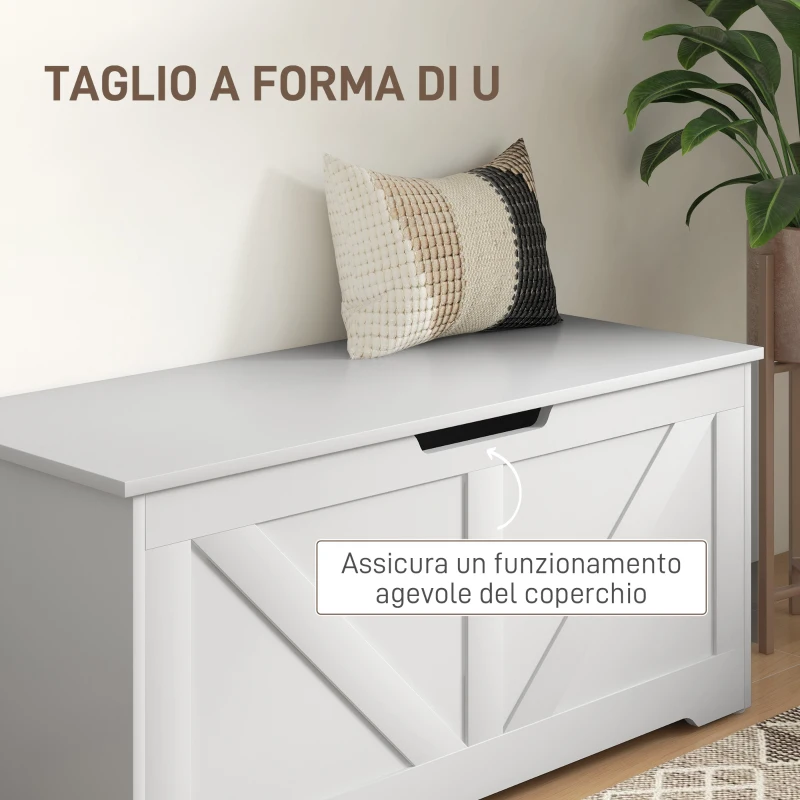 HOMCOM Cassapanca in Legno con Cerniere di Sicurezza, Panca Contenitore Capacità 127L, 100x40x45cm, Bianco