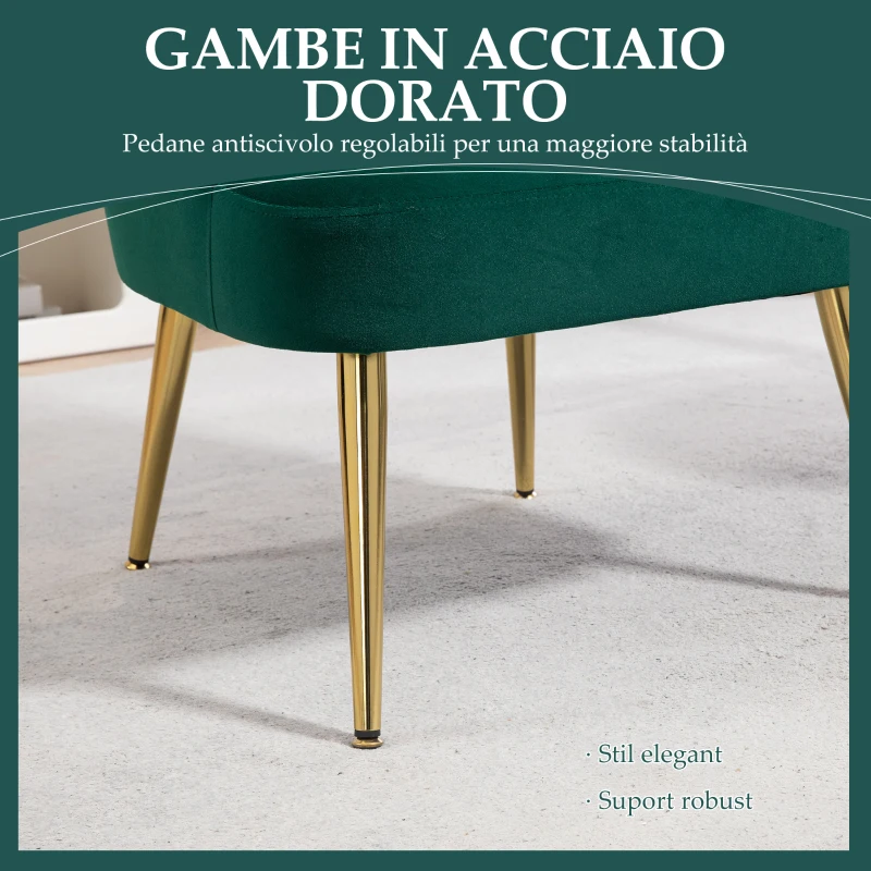 HOMCOM Poltroncina da Camera e Salotto a Conchiglia Stile Art Deco, in Tessuto Vellutato e Acciaio, 63x65x84 cm, Verde