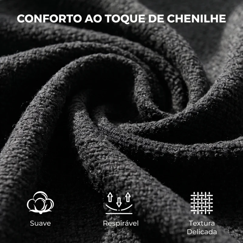 HOMCOM Cadeirão Individual em Chenille Acolchoado para Sala com Pés em Metal e Bolso Lateral, Preto