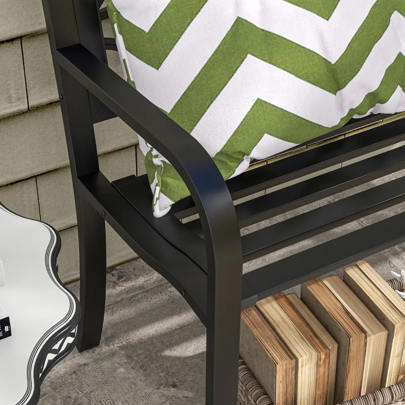 Outsunny Panchina da Giardino 2 Posti in Acciaio con Schienale Decorato e Braccioli, 127x50x75cm, Nero