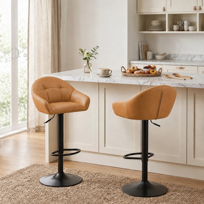 HOMCOM Lot de 2 Tabourets de Bar, Hauteur Réglable, Pivotant 360°, Dossier, Accoudoirs, Repose-Pieds, 49,5x48,5x108cm, Marron